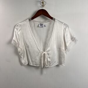 Princess Polly Solid White Satin Short Sleeve Tie-Up Women's Top Size 4